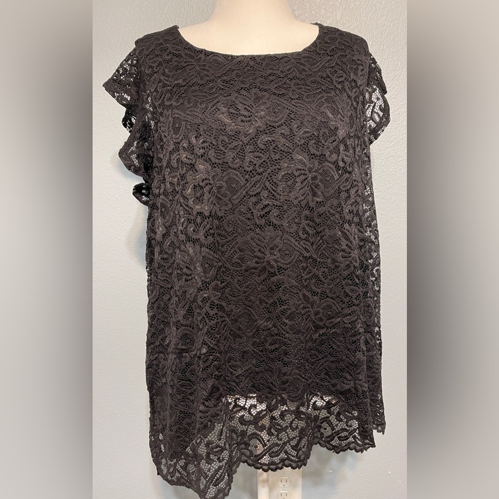 ModCloth Plus Size Black Lace Overlay Tunic Top Swing Fit Semi-Sheer Lace 3X